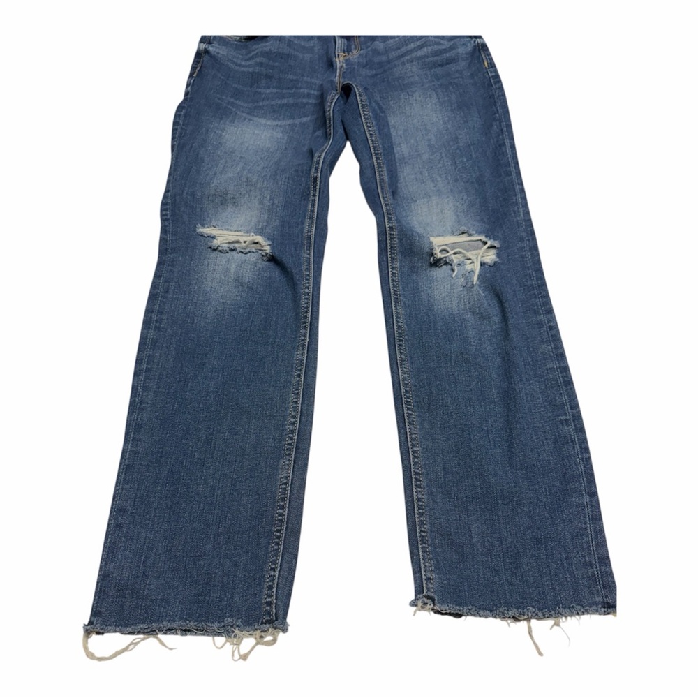 Old Navy Size 2 Distressed Boyfriend Straight Leg Blue Jeans Raw Hem - Picture 2 of 7